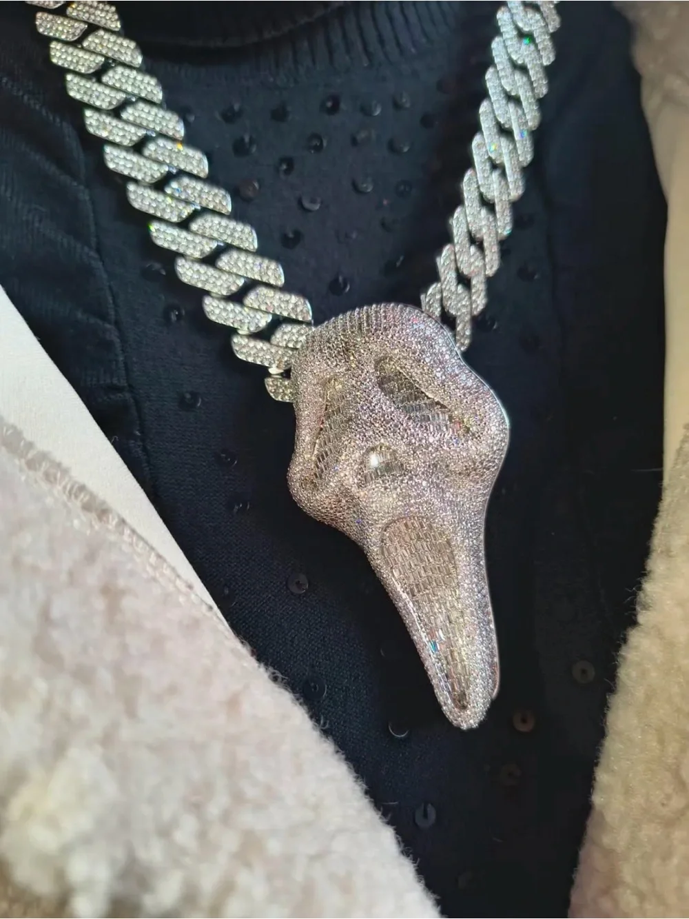 Silver 925 Moissanite Ghost Face Head Pendant and Necklace (NEGOTIABLE)